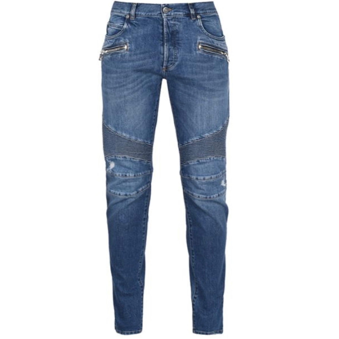 Balmain Ribbed Knees Blue Jeans