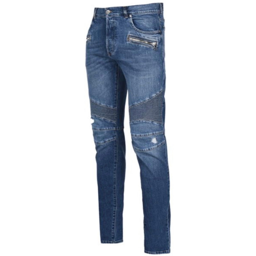 Balmain Ribbed Knees Blue Jeans