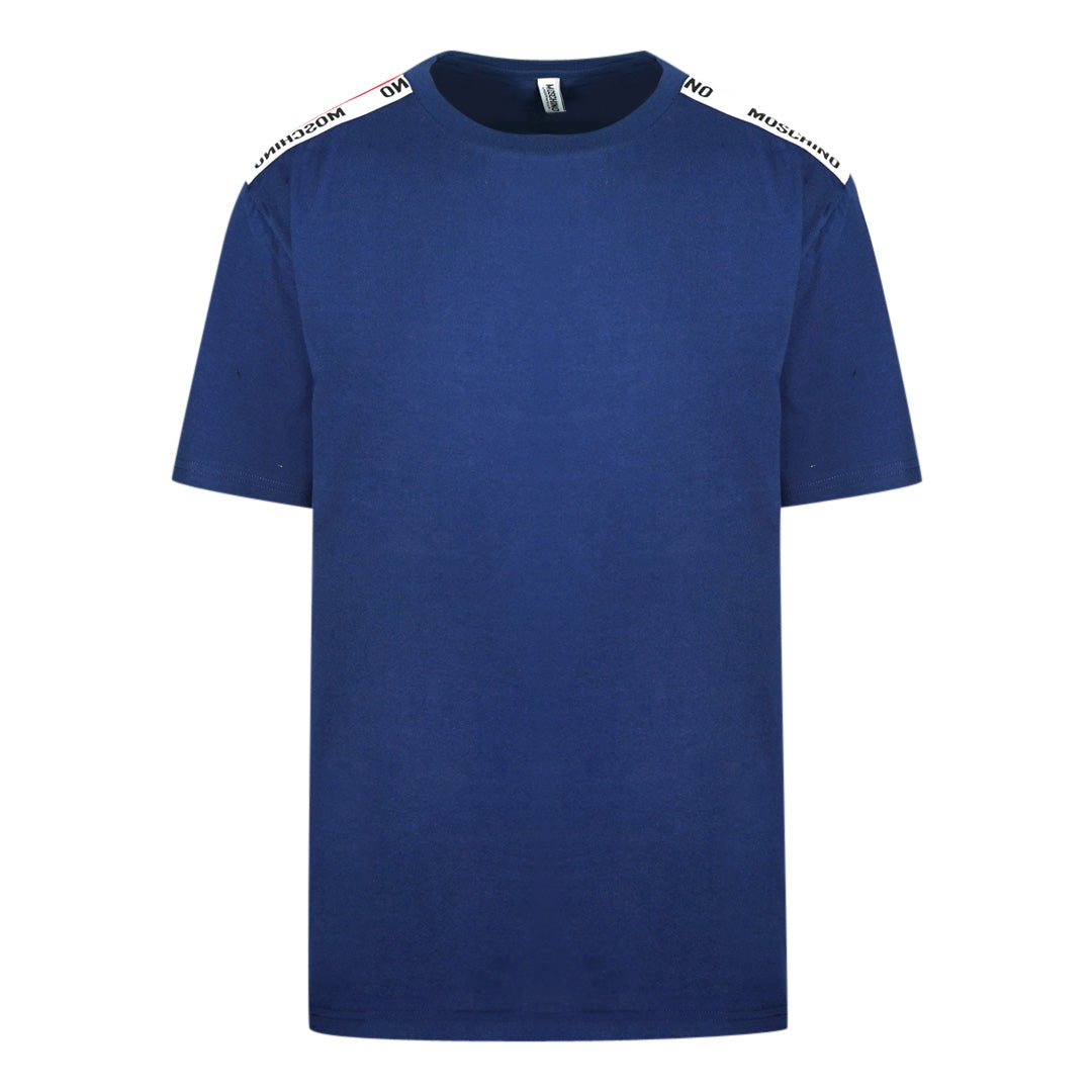 Moschino Taped Shoulder Logo Blue T-Shirt