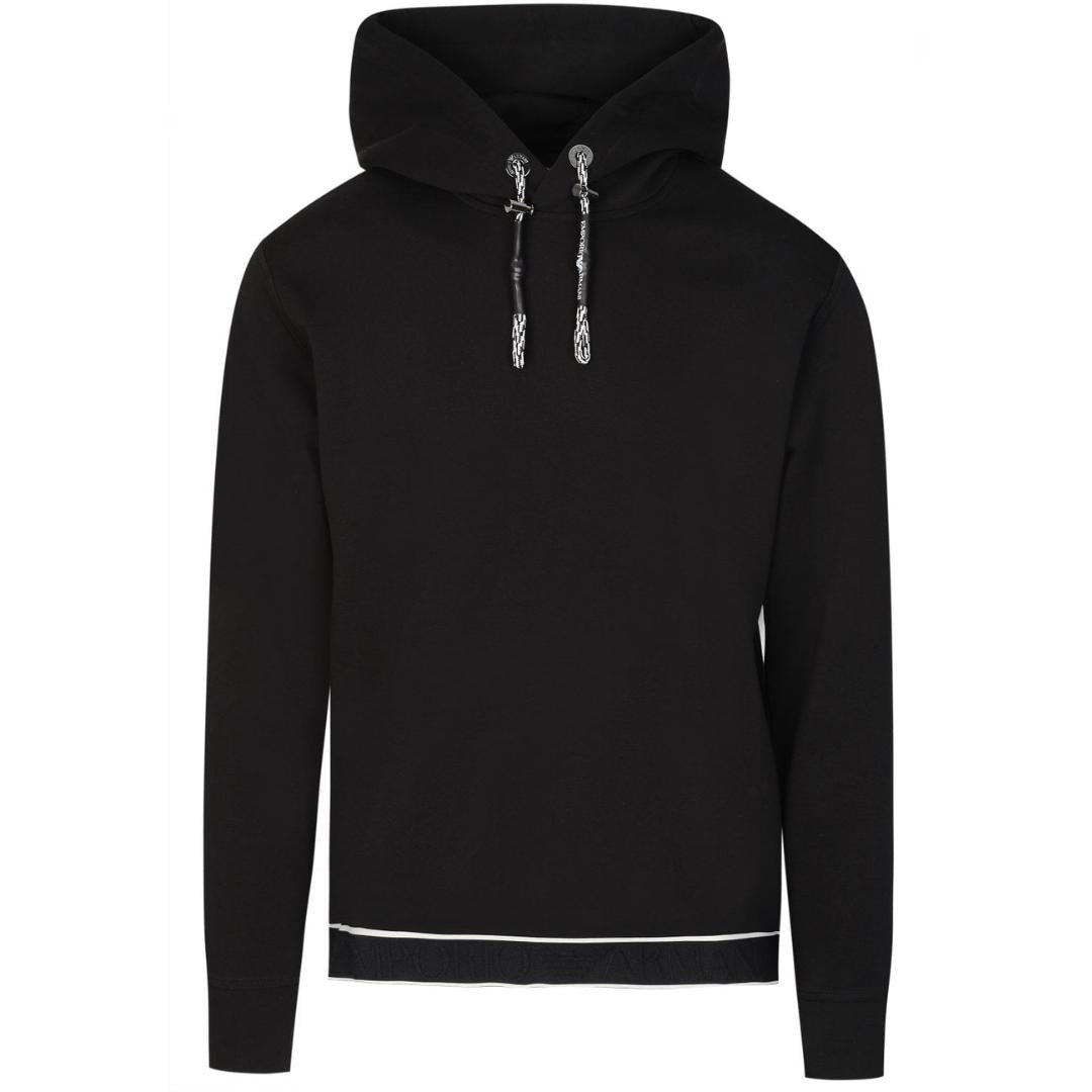 EA7 Branded Hem Logo Black Hoodie