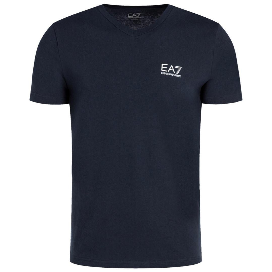 EA7 Chest Logo Navy V-Neck T-Shirt