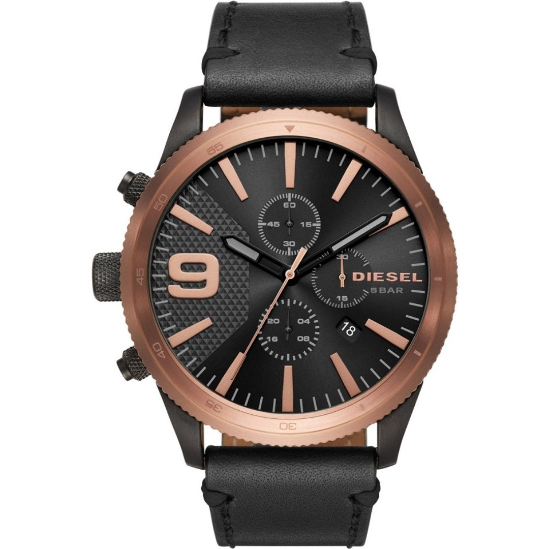 Diesel Mens Rasp Chronograph Black Dial Leather Watch