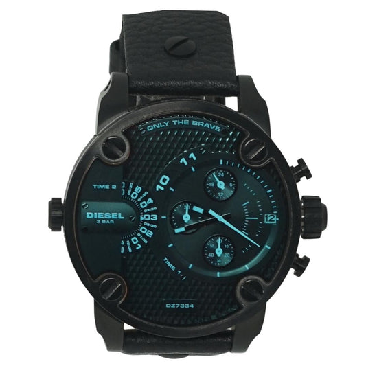 Diesel Mens Little Daddy Multifunction Black Leather Watch