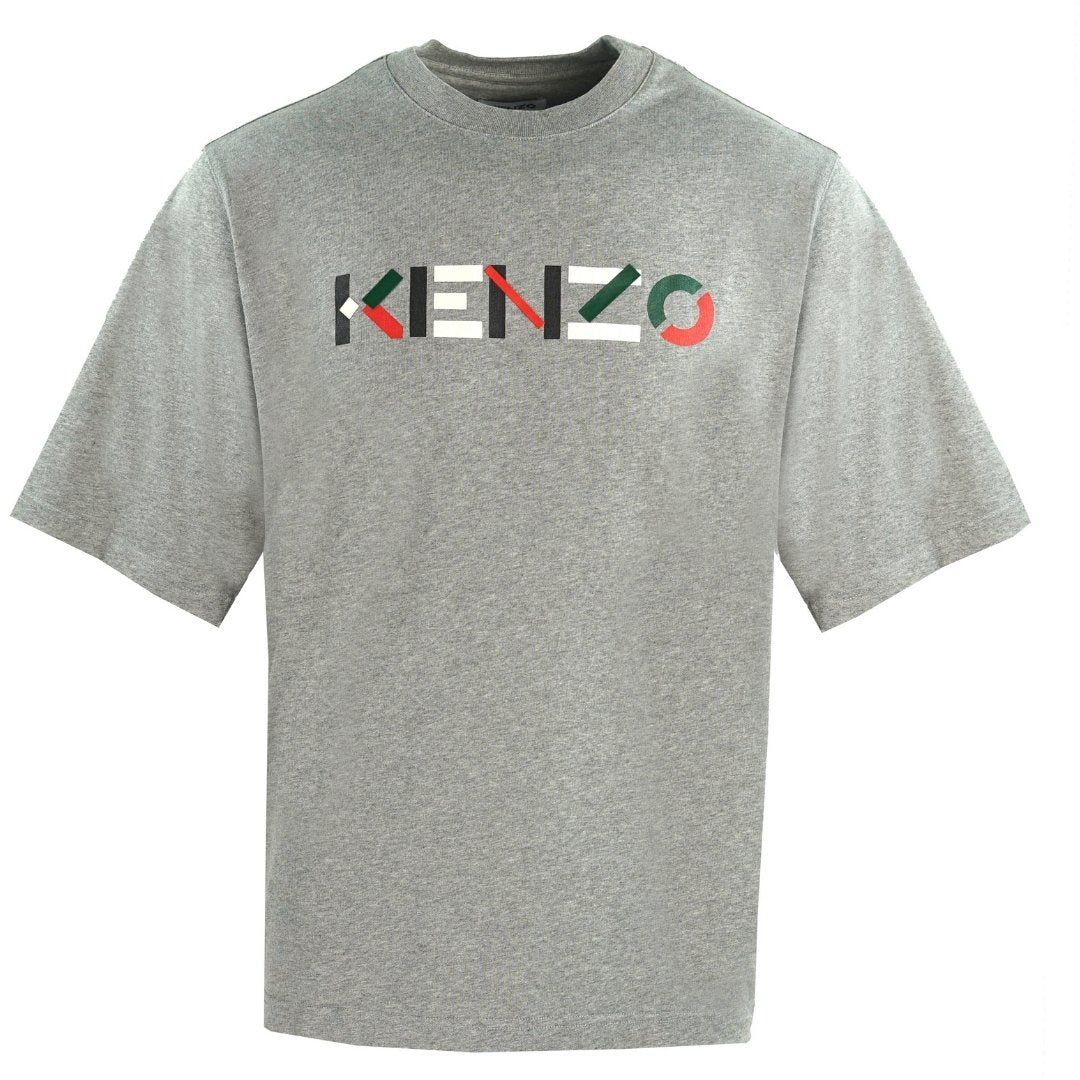 Kenzo Mens Multicolour Logo Grey Oversized T-Shirt