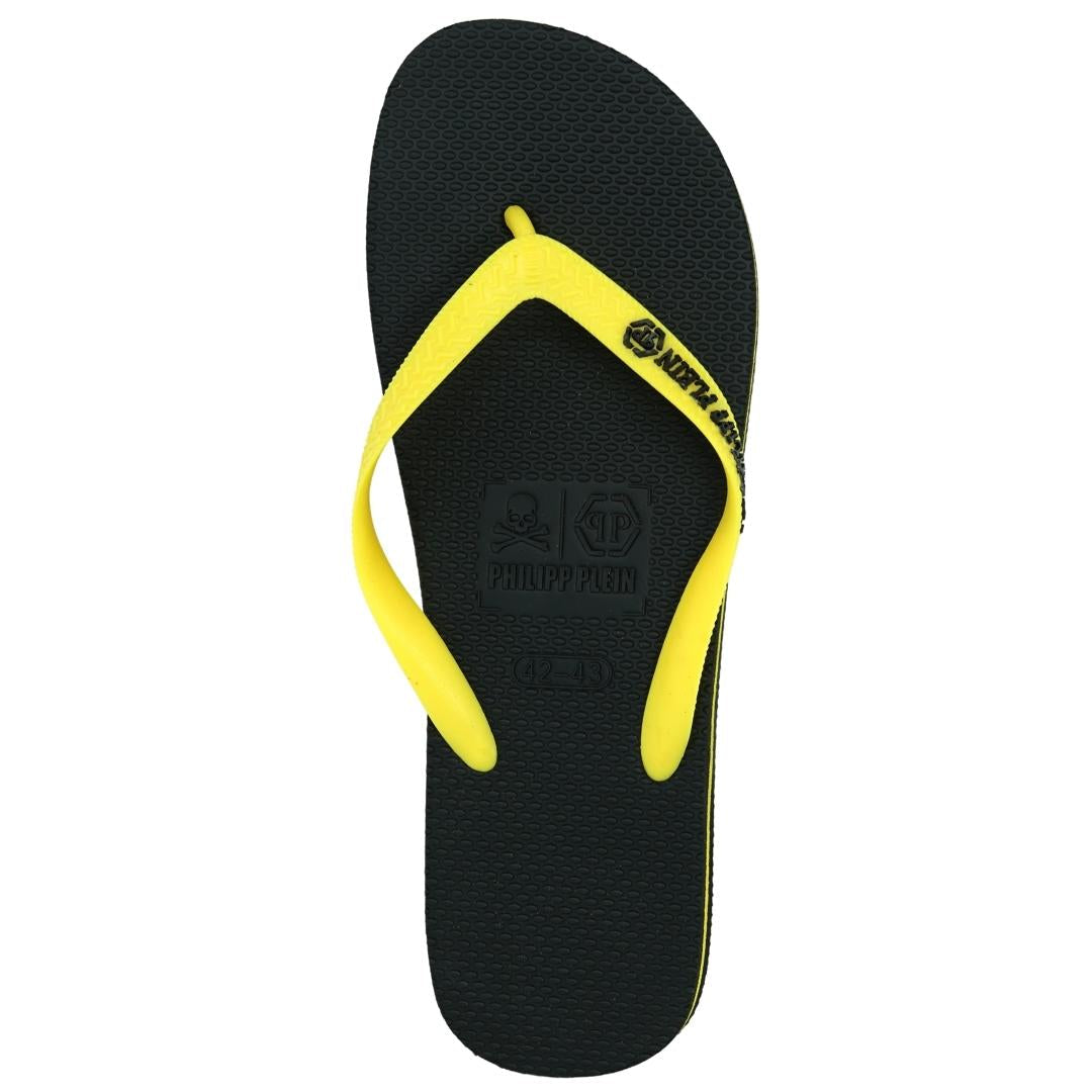 Philipp Plein Brand Logo Black Yellow Flip Flops