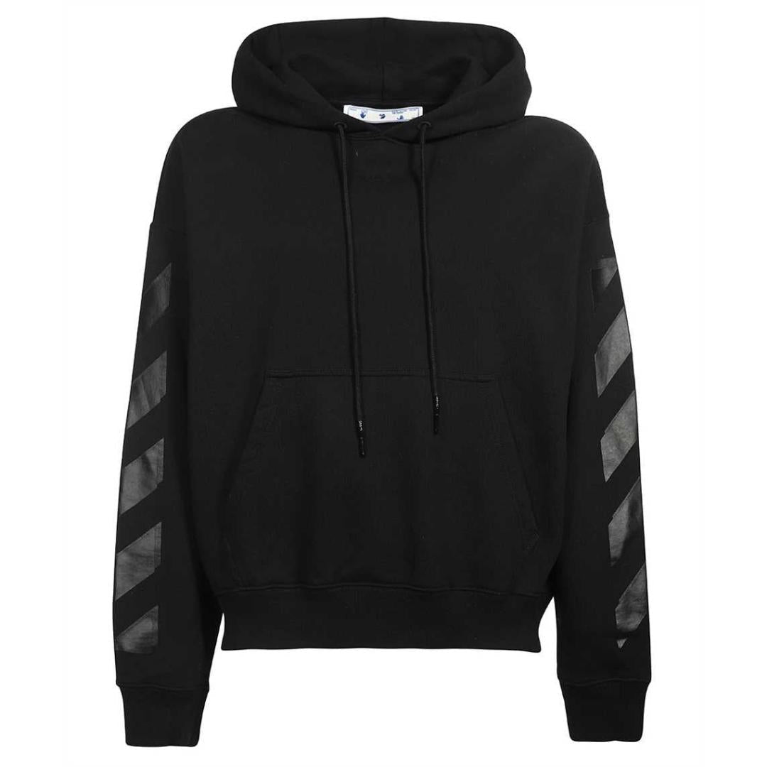 Off-White Arrow Logo Striped Arm Black Hoodie