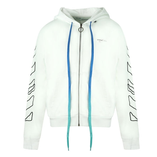 Off-White Scribble Design Long Drawstrings White Slim Zip-Up Hoodie