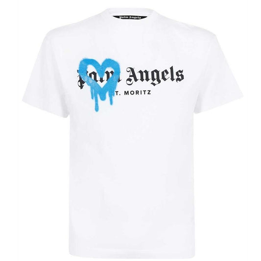 Palm Angels St Moritz Heart Spray Paint Logo White T-Shirt