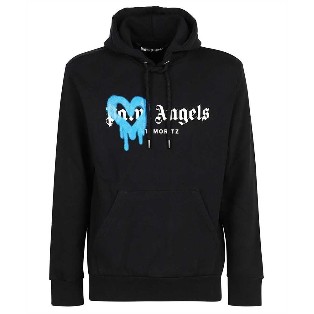 Palm Angels St Moritz Heart Spray Paint Logo Black Hoodie