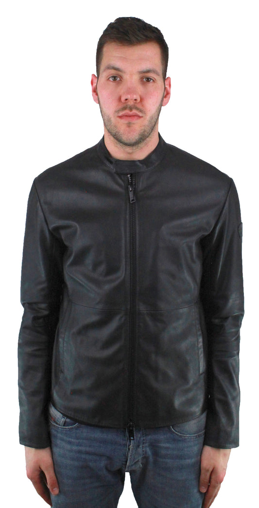 Emporio Armani W1B50P W1P52 999 Leather Jacket - Nova Designer Clothing Luxury Mens 