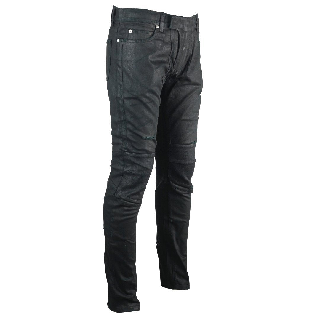 Balmain Skinny Biker Black Coated Worn Effect Jeans